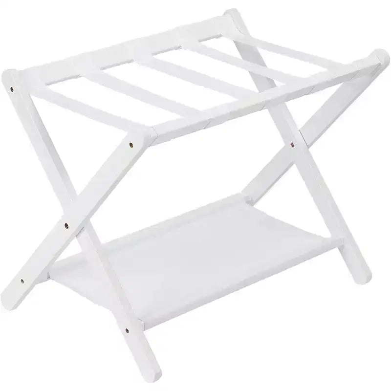 Porte-bagages pliant à 2 niveaux, support de valise en bambou avec sangles en nylon, support peu encombrant pour chambre d'amis supportant jusqu'à 50 kg