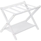 Porte-bagages pliant à 2 niveaux, support de valise en bambou avec sangles en nylon, support peu encombrant pour chambre d'amis supportant jusqu'à 50 kg