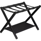 Porte-bagages pliant à 2 niveaux, support de valise en bambou avec sangles en nylon, support peu encombrant pour chambre d'amis supportant jusqu'à 50 kg