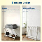 Porte-bagages pliant à 2 niveaux, support de valise en bambou avec sangles en nylon, support peu encombrant pour chambre d'amis supportant jusqu'à 50 kg