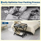 Porte-bagages pliant à 2 niveaux, support de valise en bambou avec sangles en nylon, support peu encombrant pour chambre d'amis supportant jusqu'à 50 kg