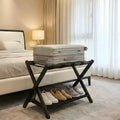 2-Tier Folding Luggage Rack, Bamboo Suitcase Stand with Nylon Straps, Space Saving Guest Room Holder Holds Up to 110 Lbs
