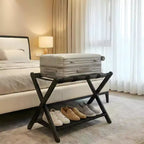 2-Tier Folding Luggage Rack, Bamboo Suitcase Stand with Nylon Straps, Space Saving Guest Room Holder Holds Up to 110 Lbs