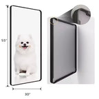 Miroir mural rectangulaire moderne avec cadre en métal noir et coins arrondis - Montage vertical ou horizontal - Parfait pour salle de bain