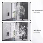 Miroir mural rectangulaire moderne avec cadre en métal noir et coins arrondis - Montage vertical ou horizontal - Parfait pour salle de bain