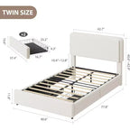 Cadre de lit double en molleton Teddy, cadre de lit Cloud Cream avec 2 tiroirs de rangement et tête de lit réglable, aucun sommier tapissier requis, crème