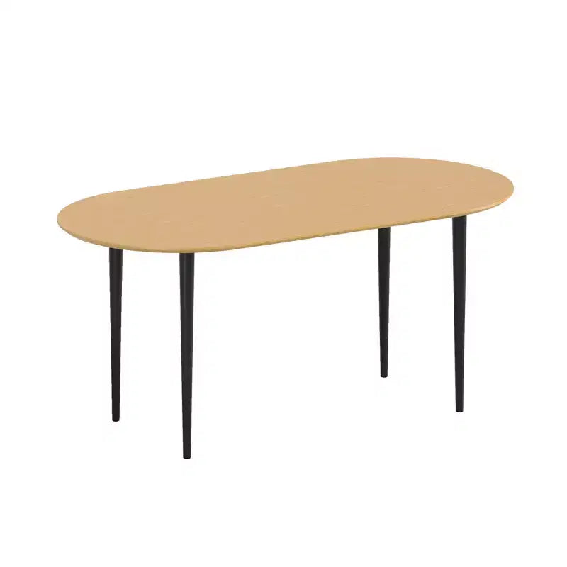 HomeRoots 67 Natural and Black Solid Wood Oval Dining Table