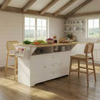 Rolling Kitchen Island with Power Outlet, Spice Rack & 2 Drop Leaf