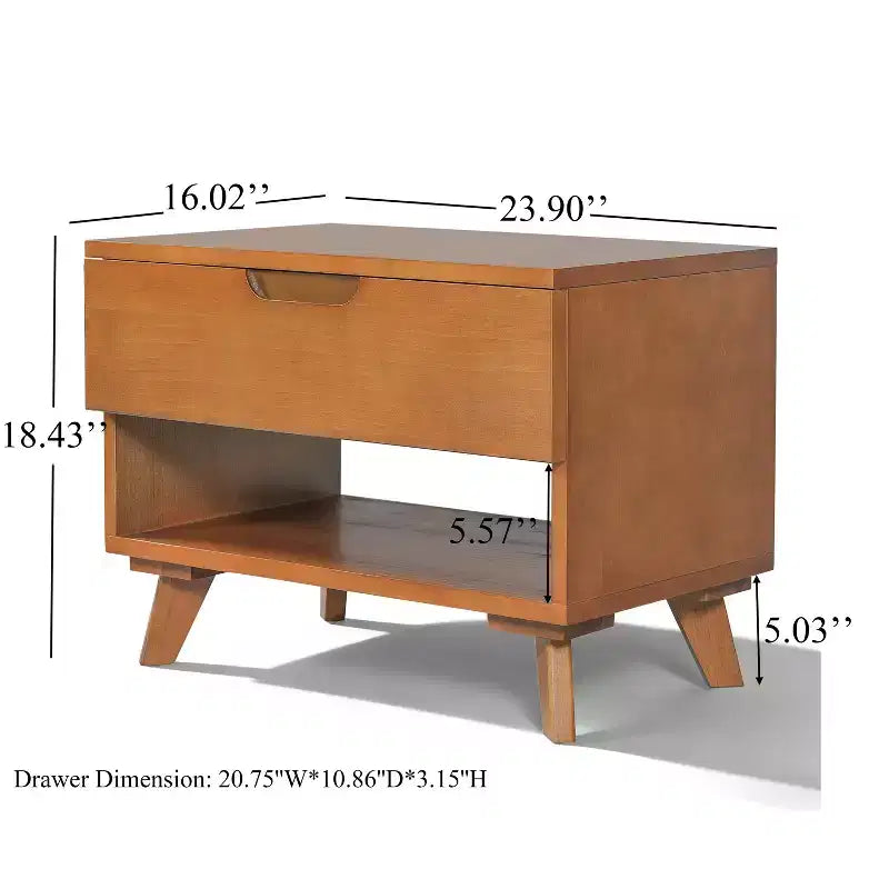 Christopher Knight Home Vasilisa Table de chevet mi-siècle moderne en bois d'hévéa avec 1 tiroir et 1 étagère ouverte