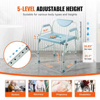 Chaise de toilettes d'appoint avec accoudoirs rabattables, capacité de 450 kg, hauteur réglable sur 5 niveaux