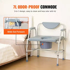 Chaise de toilettes d'appoint avec accoudoirs rabattables, capacité de 450 kg, hauteur réglable sur 5 niveaux