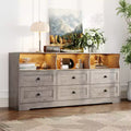 63 Inch Modern Dresser, 6 Drawer Wood Chest of Drawers with Open Shelves, Storage Organizer TV Stand for Bedroom, Living Room, 400lbs Capacity, Oak