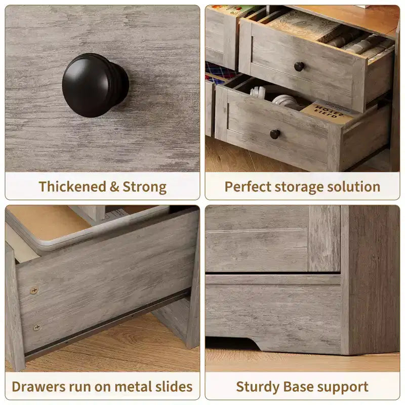 Commode moderne de 160 cm, chiffonnier en bois à 6 tiroirs avec étagères ouvertes, meuble de rangement TV pour chambre à coucher, salon, capacité de 180 kg, chêne
