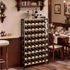 VEVOR Casier à vin 48 bouteilles, porte-bouteilles de vin en fer à 8 niveaux avec plateau en bois, étagères de rangement de vin autoportantes, Noir