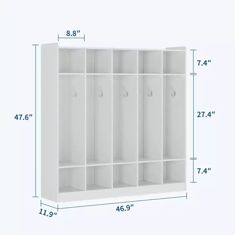Vestiaire à 5 sections avec 10 casiers et crochets - Organisateur de rangement spacieux pour enfants, salle de classe, crèche, maternelle