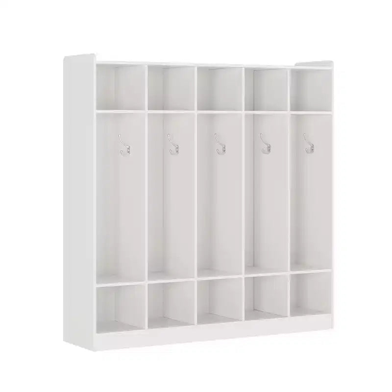 Vestiaire à 5 sections avec 10 casiers et crochets - Organisateur de rangement spacieux pour enfants, salle de classe, crèche, maternelle