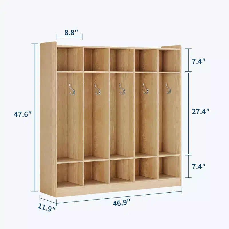 Vestiaire à 5 sections avec 10 casiers et crochets - Organisateur de rangement spacieux pour enfants, salle de classe, crèche, maternelle
