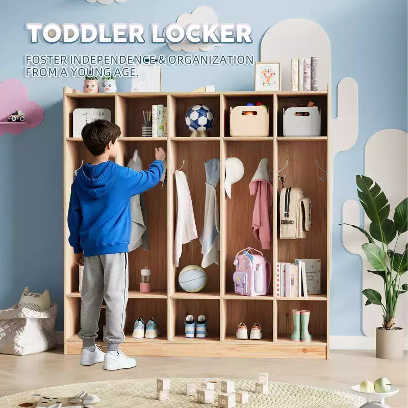 Vestiaire à 5 sections avec 10 casiers et crochets - Organisateur de rangement spacieux pour enfants, salle de classe, crèche, maternelle