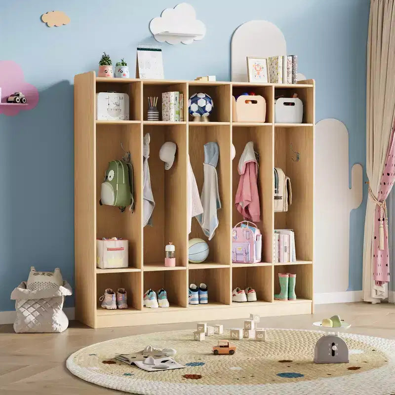 Vestiaire à 5 sections avec 10 casiers et crochets - Organisateur de rangement spacieux pour enfants, salle de classe, crèche, maternelle