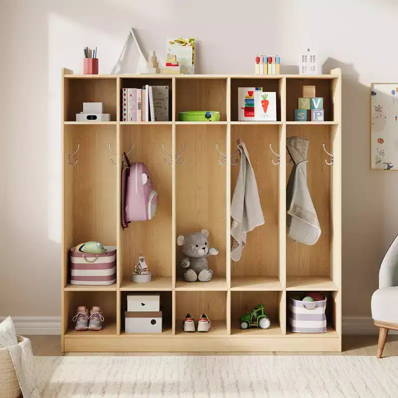Vestiaire à 5 sections avec 10 casiers et crochets - Organisateur de rangement spacieux pour enfants, salle de classe, crèche, maternelle