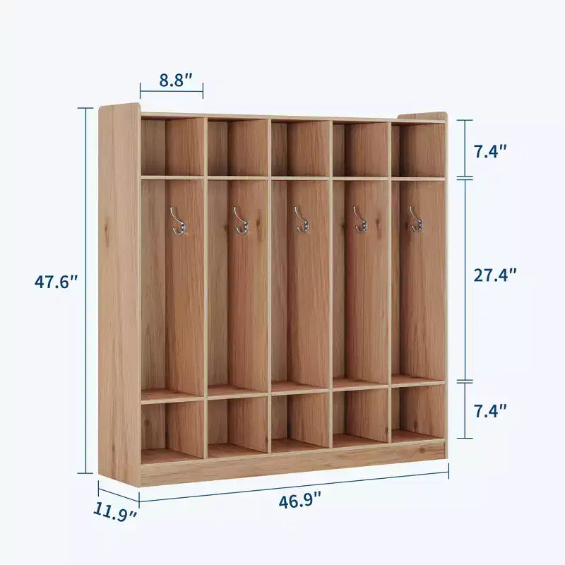 Vestiaire à 5 sections avec 10 casiers et crochets - Organisateur de rangement spacieux pour enfants, salle de classe, crèche, maternelle