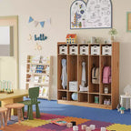 Vestiaire à 5 sections avec 10 casiers et crochets - Organisateur de rangement spacieux pour enfants, salle de classe, crèche, maternelle
