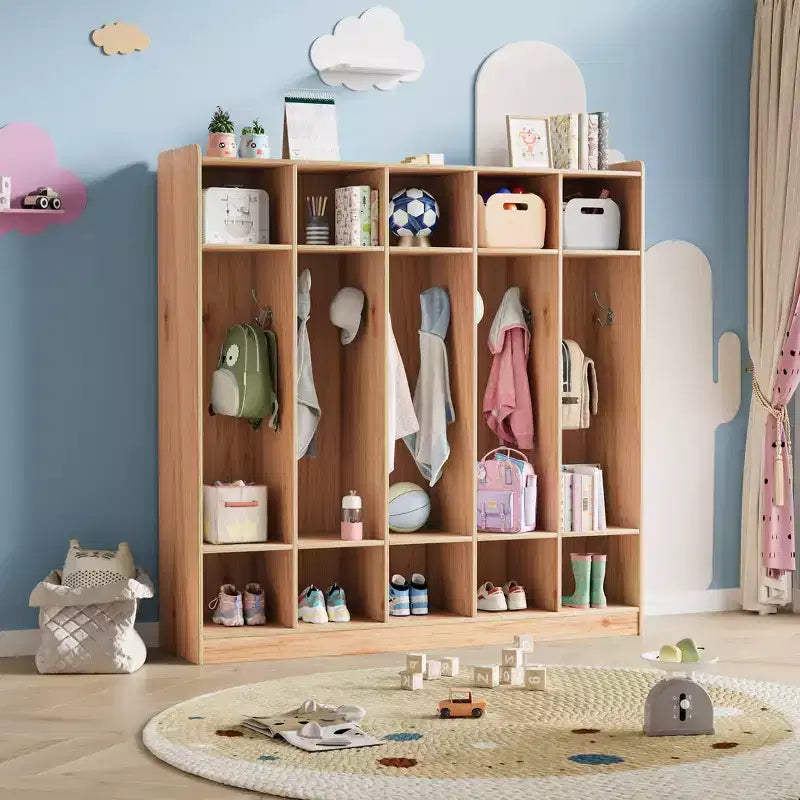 Vestiaire à 5 sections avec 10 casiers et crochets - Organisateur de rangement spacieux pour enfants, salle de classe, crèche, maternelle