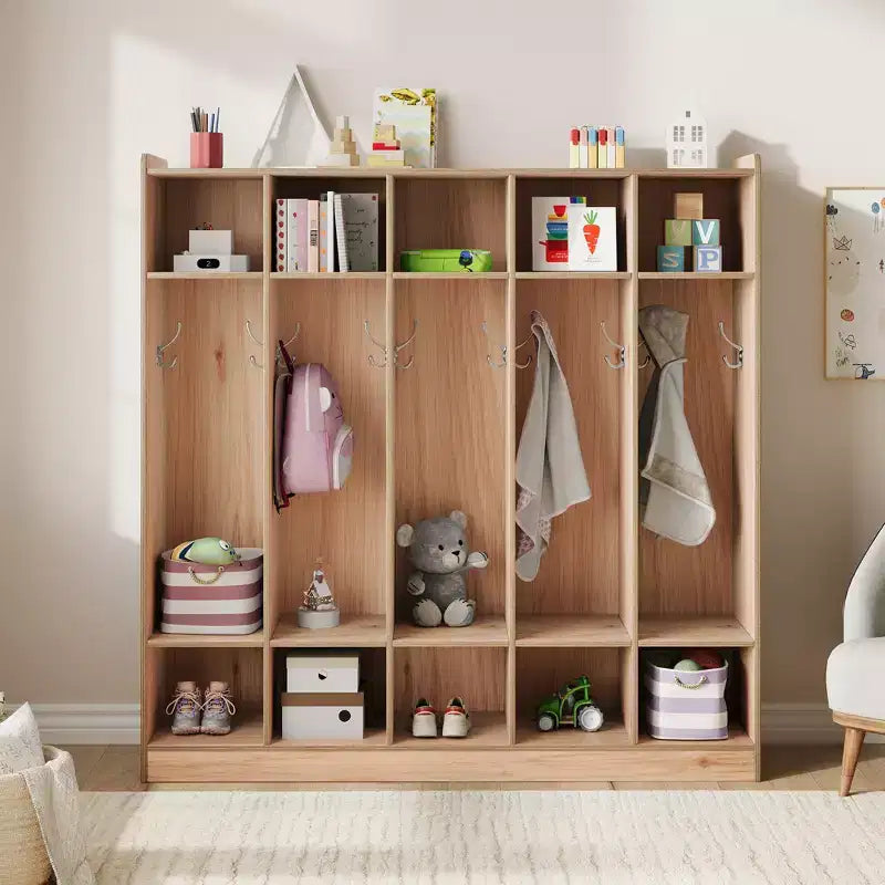 Vestiaire à 5 sections avec 10 casiers et crochets - Organisateur de rangement spacieux pour enfants, salle de classe, crèche, maternelle