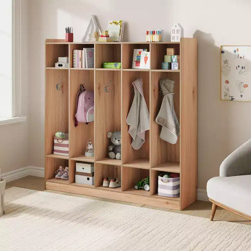 5-Section Coat Locker with 10 Cubbies & Hooks - Spacious Storage Organizer for Kids, Classroom, Nursery, Kindergarten