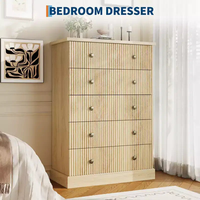 Commode haute 5 tiroirs peu encombrante pour chambre à coucher – Armoire verticale moderne, meuble de rangement spacieux – Idéal pour les vêtements et l'organisation de la maison