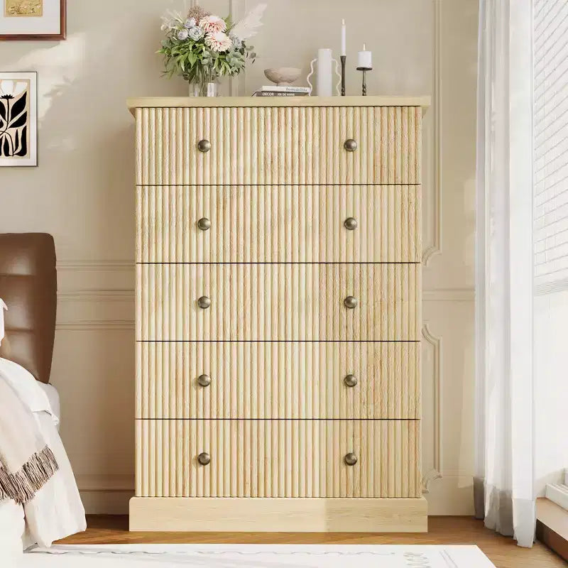 Commode haute 5 tiroirs peu encombrante pour chambre à coucher – Armoire verticale moderne, meuble de rangement spacieux – Idéal pour les vêtements et l'organisation de la maison