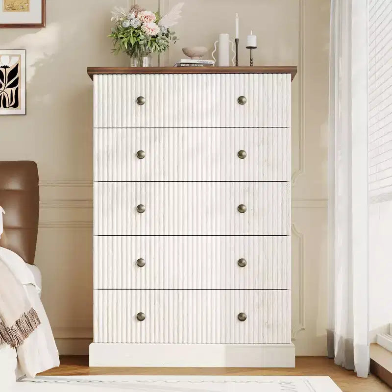 Commode haute 5 tiroirs peu encombrante pour chambre à coucher – Armoire verticale moderne, meuble de rangement spacieux – Idéal pour les vêtements et l'organisation de la maison