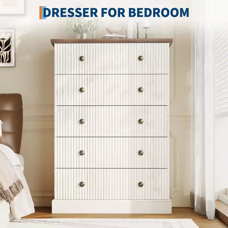Commode haute 5 tiroirs peu encombrante pour chambre à coucher – Armoire verticale moderne, meuble de rangement spacieux – Idéal pour les vêtements et l'organisation de la maison