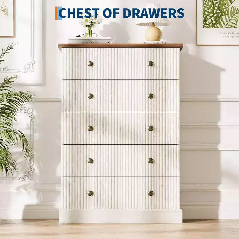 Commode haute 5 tiroirs peu encombrante pour chambre à coucher – Armoire verticale moderne, meuble de rangement spacieux – Idéal pour les vêtements et l'organisation de la maison