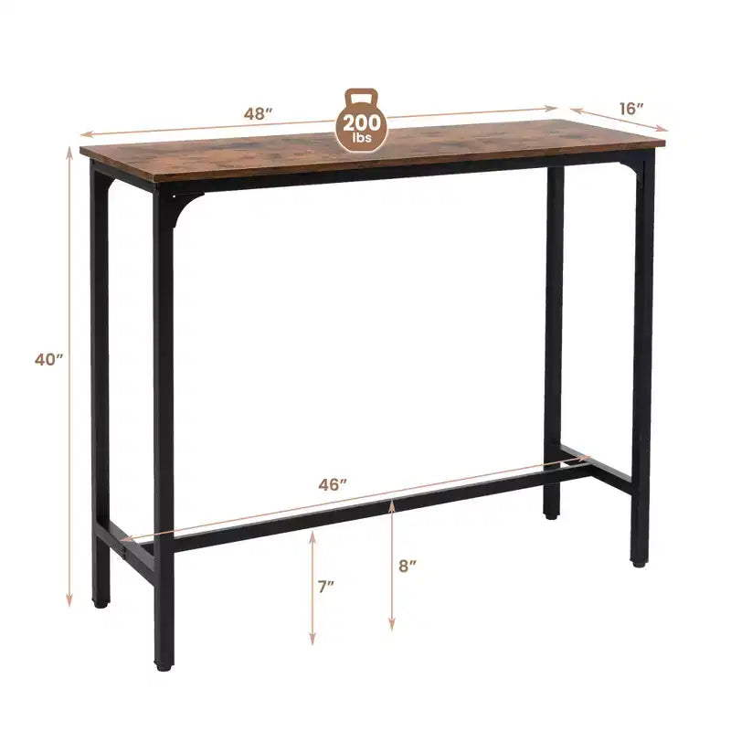 Costway Table de Bar Rectangulaire 48'' Table à Manger Cuisine avec Cadre en Acier et Pieds Réglables