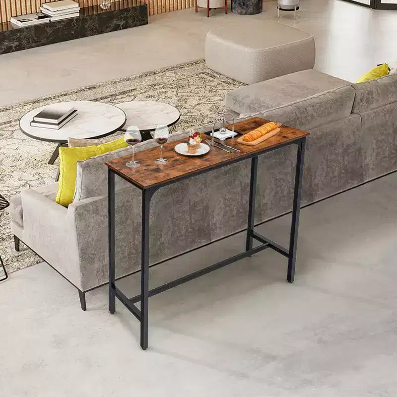 Costway Table de Bar Rectangulaire 48'' Table à Manger Cuisine avec Cadre en Acier et Pieds Réglables