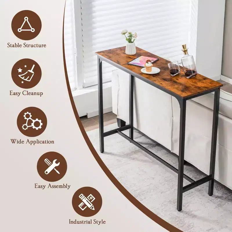 Costway Table de Bar Rectangulaire 48'' Table à Manger Cuisine avec Cadre en Acier et Pieds Réglables