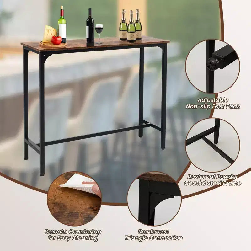 Costway Table de Bar Rectangulaire 48'' Table à Manger Cuisine avec Cadre en Acier et Pieds Réglables