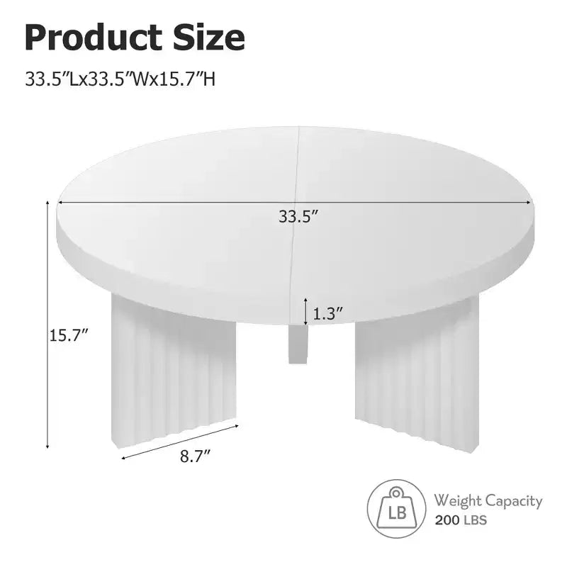 Table basse ronde moderne
Plateau de 3,3 cm d'épaisseur
Pieds cannelés élégants
Idéale pour le salon/chambre à coucher
Assemblage facile
Finition bois blanc