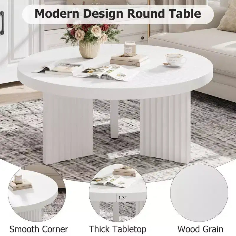 Table basse ronde moderne
Plateau de 3,3 cm d'épaisseur
Pieds cannelés élégants
Idéale pour le salon/chambre à coucher
Assemblage facile
Finition bois blanc