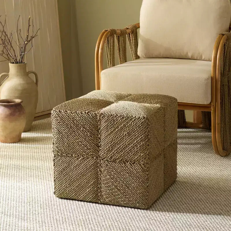 Pouffe en jonc de mer tressé Malta - CWK2028 - Naturel - Safavieh Couture