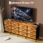 COZONY 70.8 Commode en Tissu à 12 Tiroirs Meuble TV pour Téléviseurs de 65 à 80 Pouces, Grand Organiseur de Rangement avec Dessus en Bois pour Chambre à Coucher