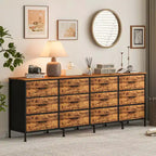 COZONY 70.8 Commode en Tissu à 12 Tiroirs Meuble TV pour Téléviseurs de 65 à 80 Pouces, Grand Organiseur de Rangement avec Dessus en Bois pour Chambre à Coucher