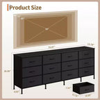 COZONY 70.8 Commode en Tissu à 12 Tiroirs Meuble TV pour Téléviseurs de 65 à 80 Pouces, Grand Organiseur de Rangement avec Dessus en Bois pour Chambre à Coucher