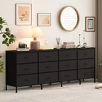 COZONY 70.8 Commode en Tissu à 12 Tiroirs Meuble TV pour Téléviseurs de 65 à 80 Pouces, Grand Organiseur de Rangement avec Dessus en Bois pour Chambre à Coucher