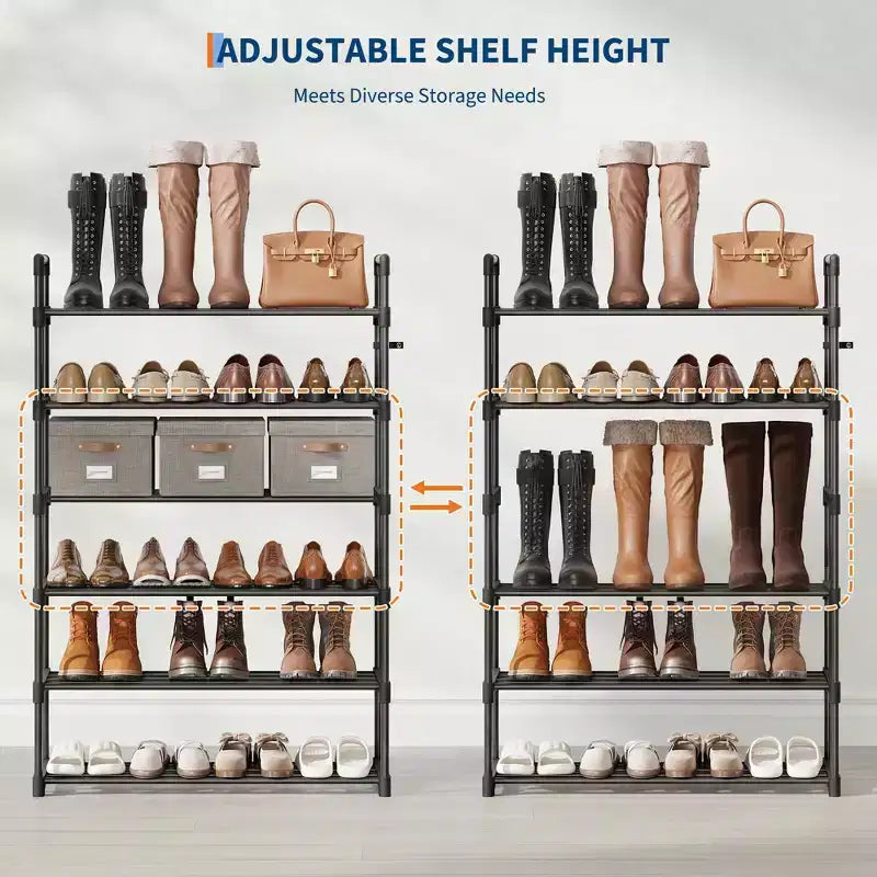 Étagère à chaussures à 6 niveaux, organisateur de chaussures vertical en métal peu encombrant avec étagères en tissu amovibles, étagère à chaussures d'angle pour placard, entrée, chambre, salon