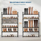 Étagère à chaussures à 6 niveaux, organisateur de chaussures vertical en métal peu encombrant avec étagères en tissu amovibles, étagère à chaussures d'angle pour placard, entrée, chambre, salon