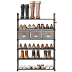 Étagère à chaussures à 6 niveaux, organisateur de chaussures vertical en métal peu encombrant avec étagères en tissu amovibles, étagère à chaussures d'angle pour placard, entrée, chambre, salon