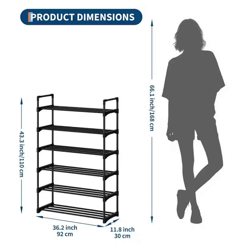 Étagère à chaussures à 6 niveaux, organisateur de chaussures vertical en métal peu encombrant avec étagères en tissu amovibles, étagère à chaussures d'angle pour placard, entrée, chambre, salon