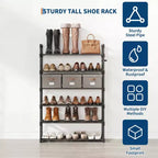 Étagère à chaussures à 6 niveaux, organisateur de chaussures vertical en métal peu encombrant avec étagères en tissu amovibles, étagère à chaussures d'angle pour placard, entrée, chambre, salon